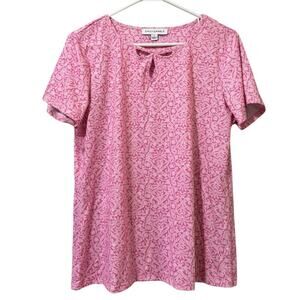 Emily Daniels Women Size Large Short Sleeve Top Shirt Stretch Colorful Teacher